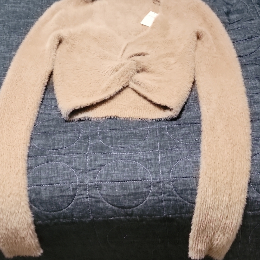 Aerie Tan Cozy Twist Cardigan